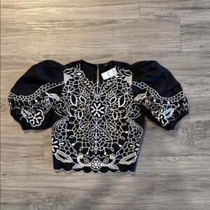 Express Black and White Embroidered Blouse